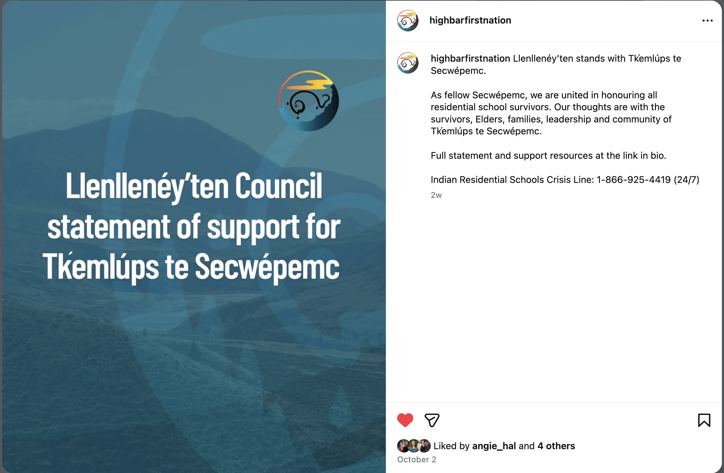 Llenllenéy’ten Council solidarity statement shared on Instagram